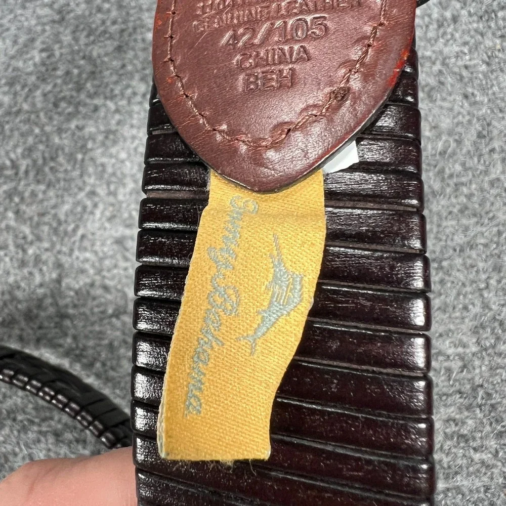 Tommy Bahama Leather Belt Mens Size 42 Brown Adjustable Casual Weekend‎